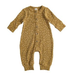 Mustard dot button down union suit